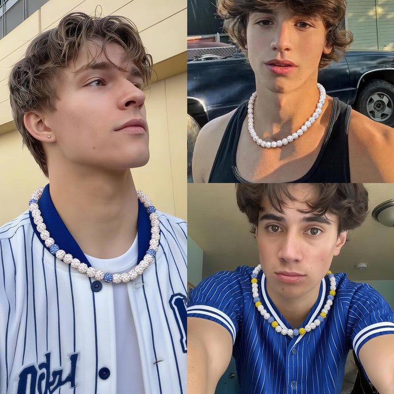 Krfy Baseball Necklaces for Boys, Bling Rhinestone Beaded Necklaces for Women Men, Diamond Baseball Drip Necklace Ice Bead Necklaces Inspired Sports Jewelry, 17.7 Inches, Age：Over 8 Years Old - Image 3